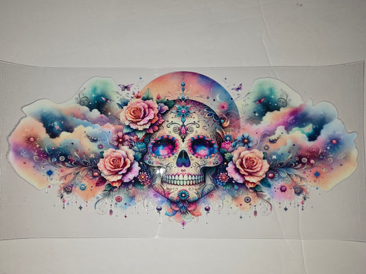Whimsical Floral Skull Tumbler Wrap - Day of the Dead Inspired, Vibrant Colors