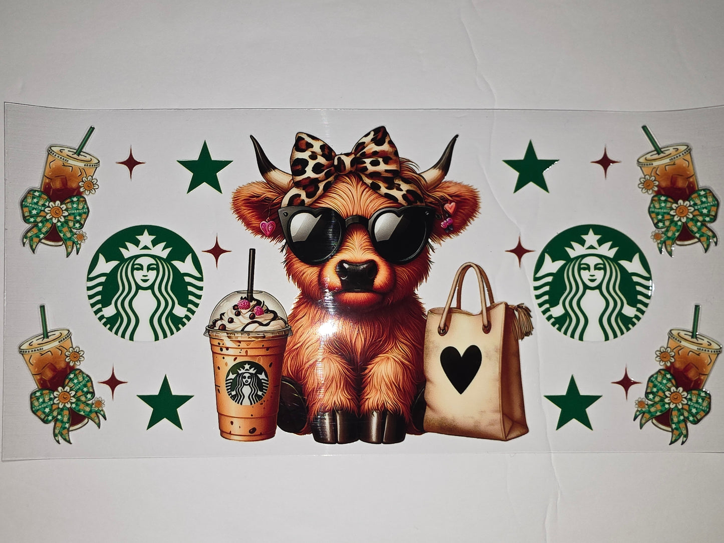Cute Highland Cow Coffee Lover Tumbler Wrap | Leopard Bow, Sunglasses, Starbucks Inspired