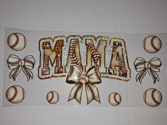 Baseball Mama Tumbler Wrap | Leopard & Baseball Stitch Design | Sports Mom Gift