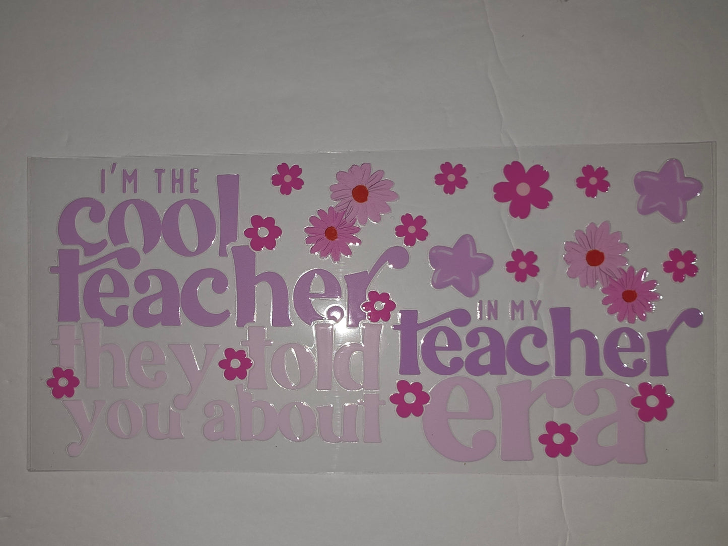 Retro "Cool Teacher Era" Tumbler Wrap - Pink & Purple Flowers & Stars