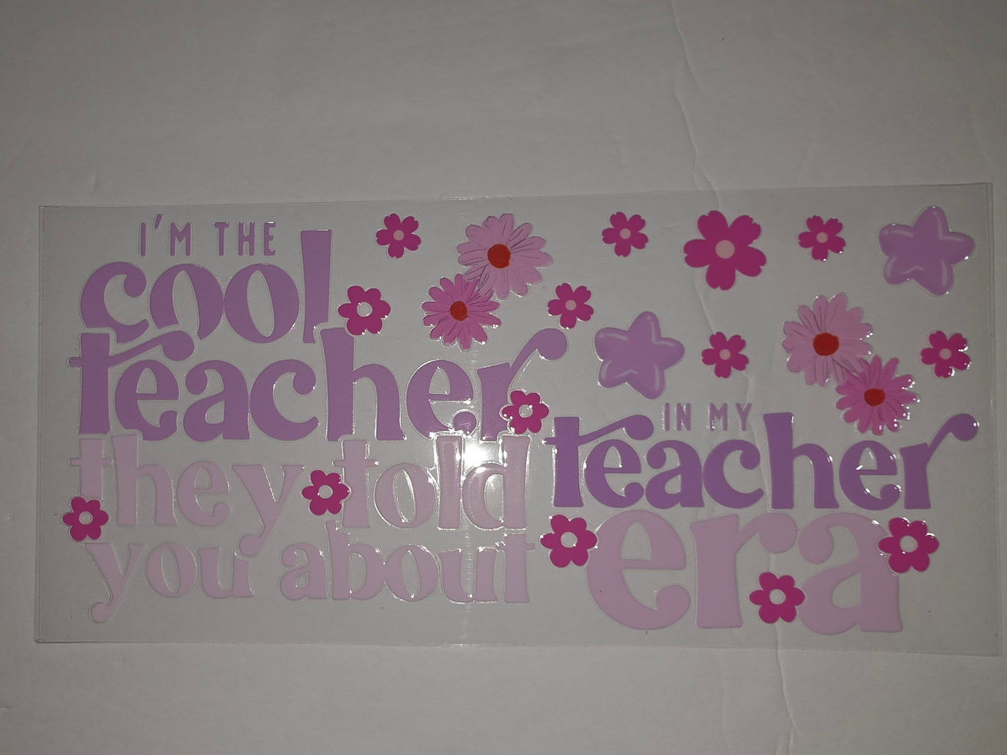 Retro "Cool Teacher Era" Tumbler Wrap - Pink & Purple Flowers & Stars