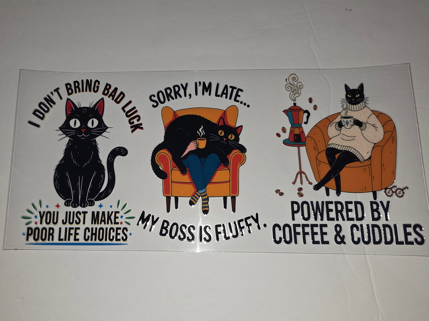 Funny Black Cat Tumbler Wrap - Coffee & Cuddles Design