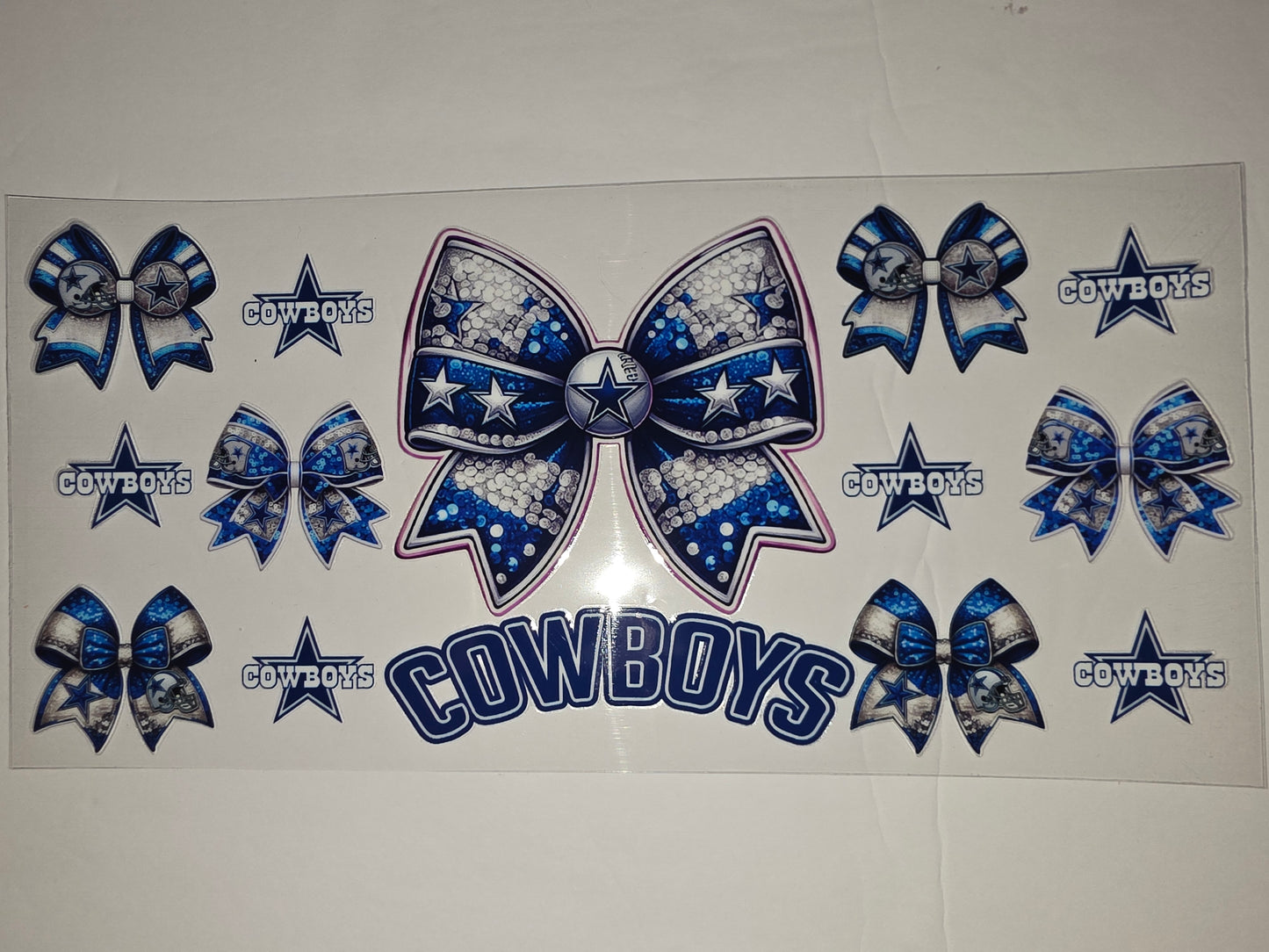 Dallas Cowboys Glitter Bow & Star Tumbler Wraps | Blue & Silver Football Fan Drinkware