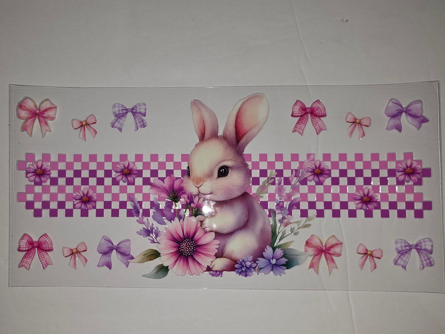 Cute Bunny Floral Tumbler Wrap - Pink Purple Bows & Flowers - Easter Drinkware Design