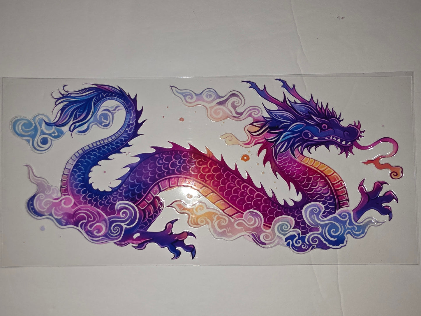 Vibrant Dragon & Clouds Tumbler Wrap - Purple, Blue, Pink, Orange Gradient