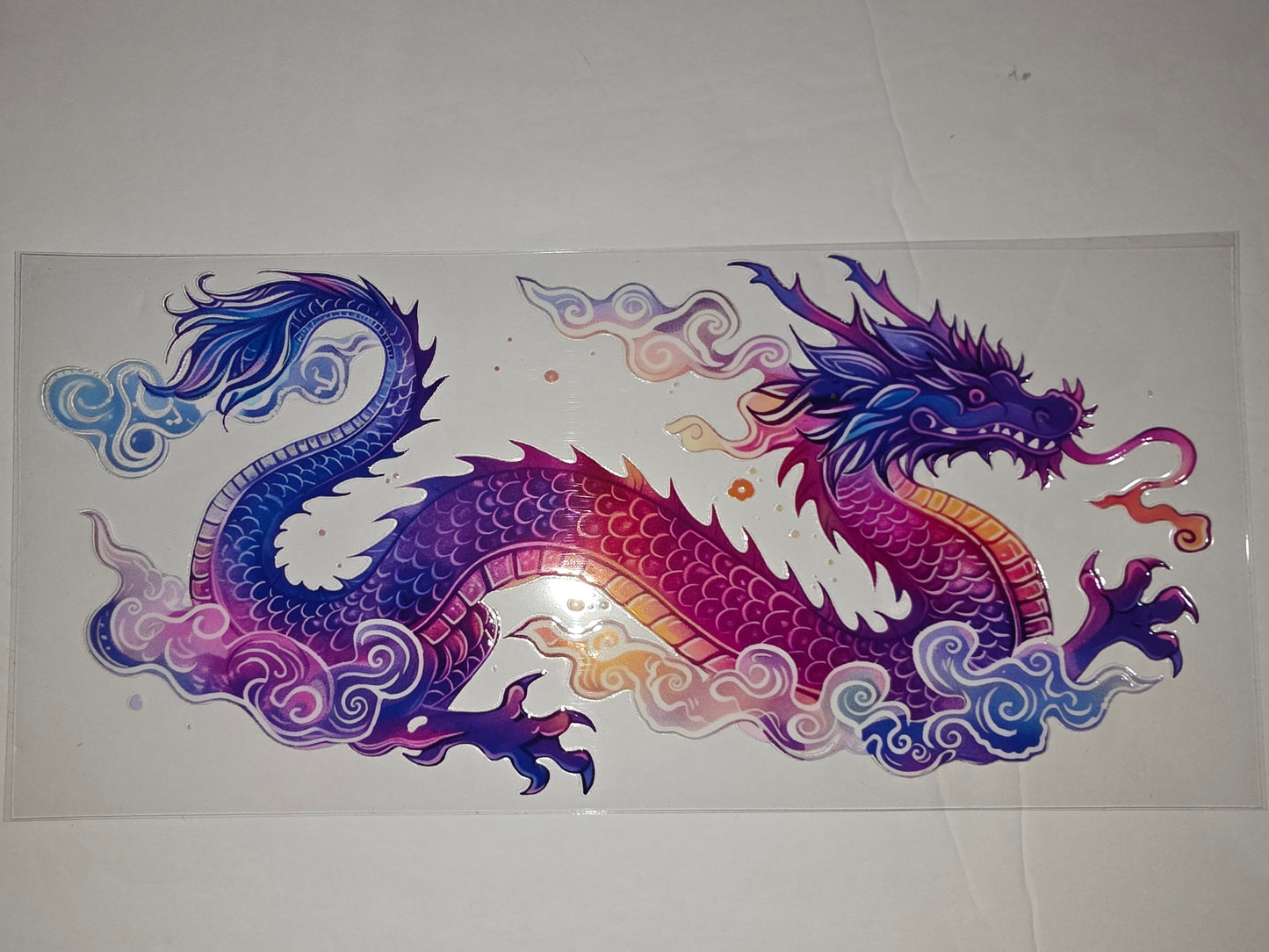 Vibrant Dragon Tumbler Wrap - Purple, Blue, Pink, Orange Gradient with Clouds