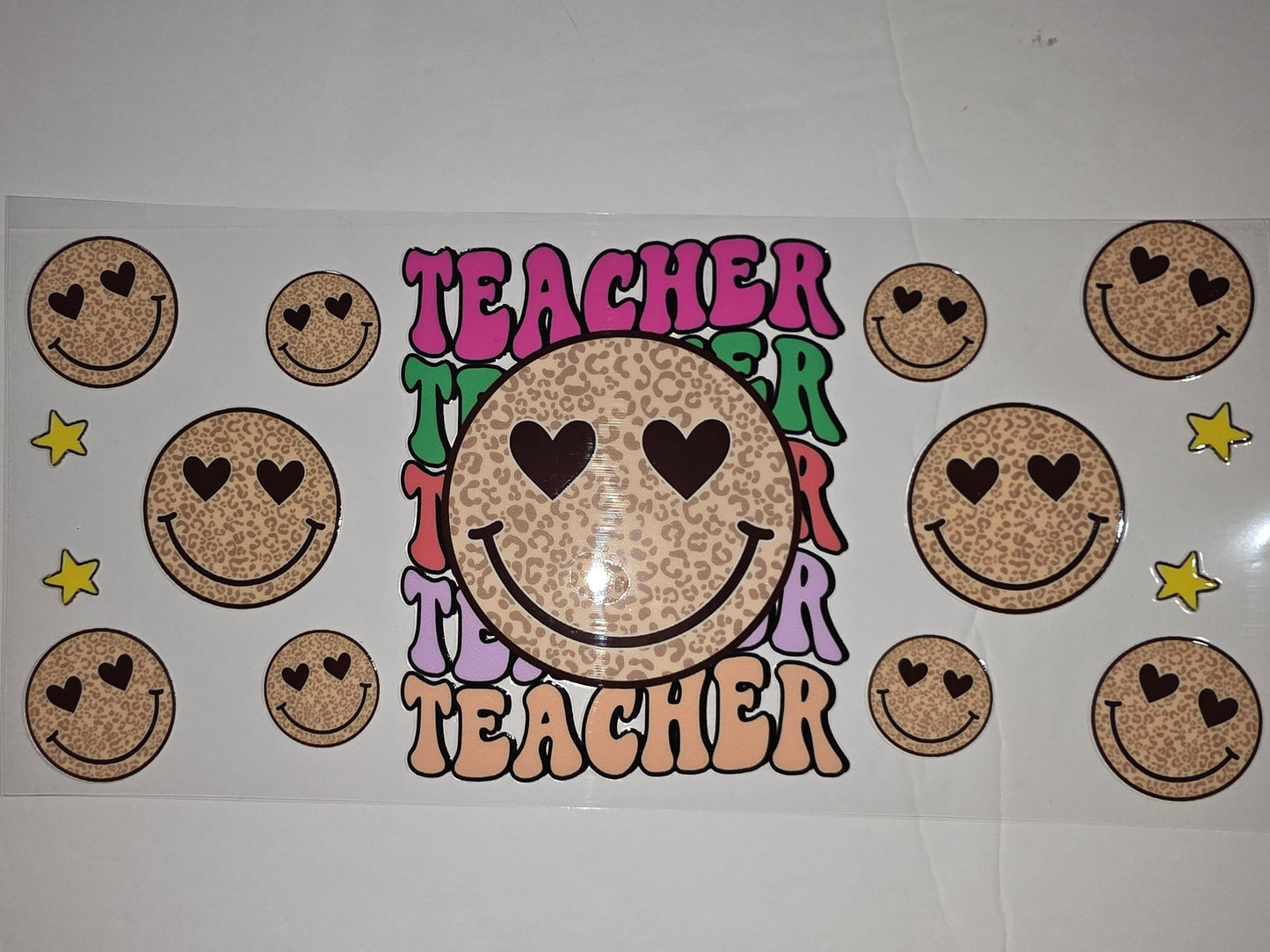 Groovy Teacher Smiley Face Leopard Print Tumbler Wrap | Retro Teacher Gift