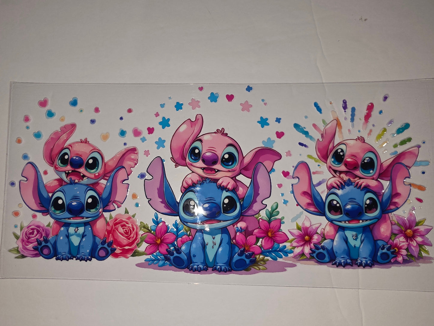 Cute Stitch & Angel Tumbler Wrap | Pink & Blue Floral Design | Sublimation Cup Art