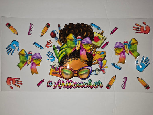 Art Teacher Tumbler Wrap - Colorful Pencils, Crayons, Paint & Bows Design