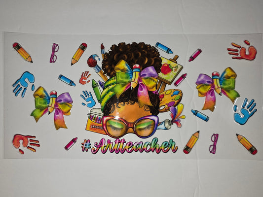 Art Teacher Tumbler Wrap | Colorful Pencils, Crayons & Paint Palette Design
