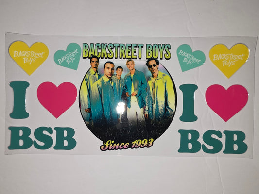 Backstreet Boys "I ❤️ BSB" Tumbler Wrap | 90s Boy Band Fan Gift | Teal, Yellow, Pink