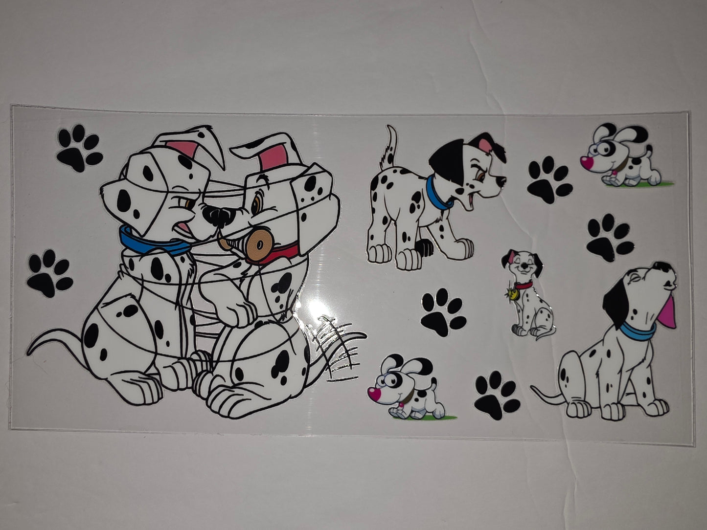 Cute Dalmatian Dog Tumbler Wrap - Black, White, Pink & Blue Paw Print Design