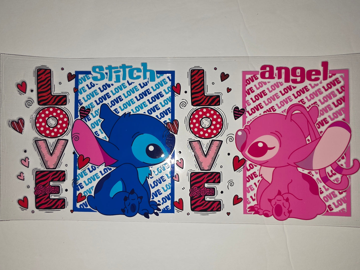 Stitch & Angel "LOVE" Tumbler Wrap - Pink & Blue Valentine's Day Design