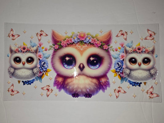 Whimsical Owl & Butterfly Tumbler Wrap - Floral & Sparkle Design
