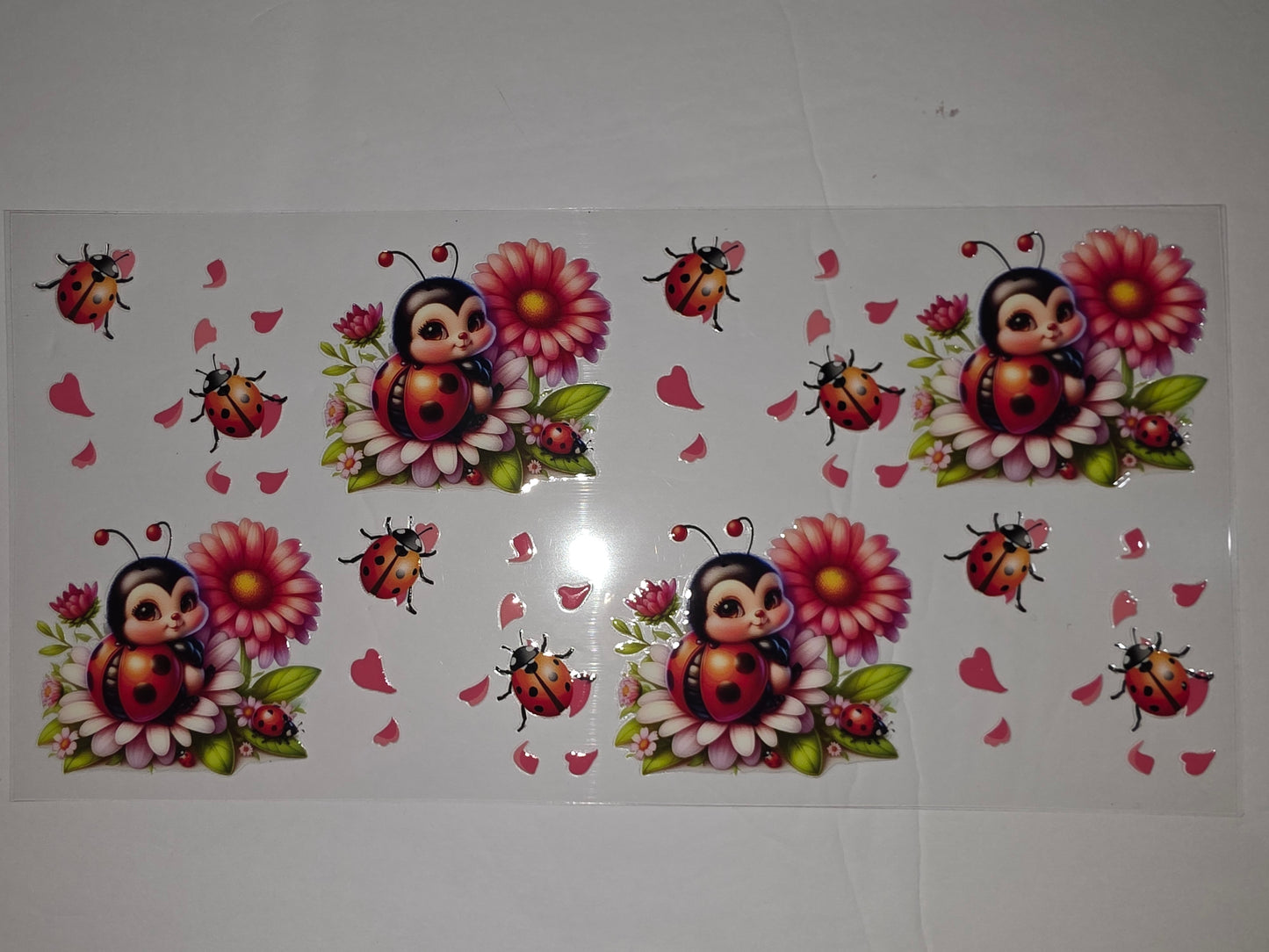 Cute Ladybug & Flower Tumbler Wrap | Pink & Red Sublimation Design