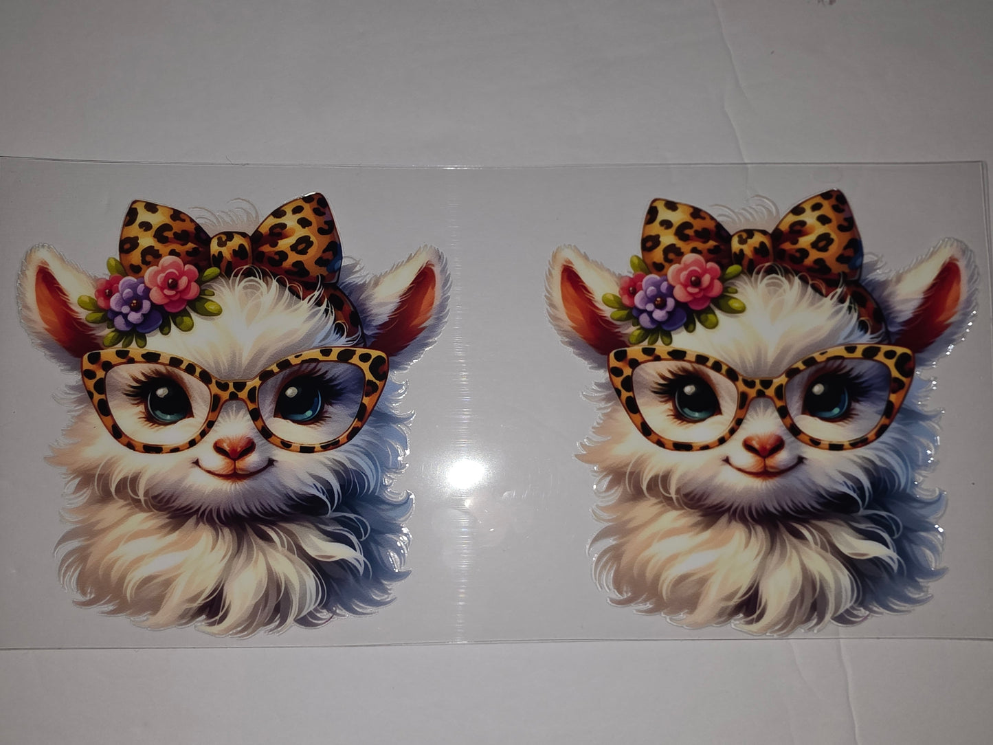 Cute Fluffy Llama with Leopard Glasses & Bow Tumbler Wrap | Sublimation Design