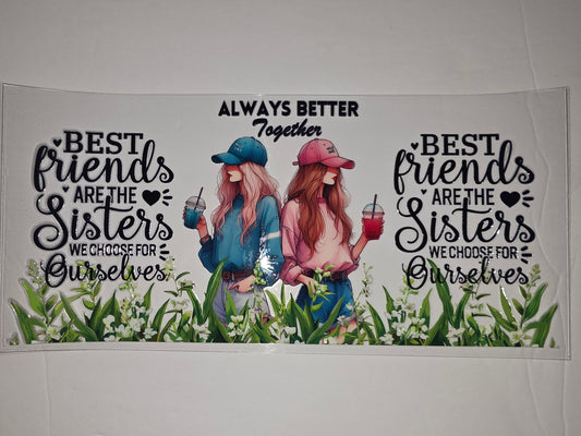 Best Friends Sisters Tumbler Wrap - Pink & Blue Anime Girls, Floral Design