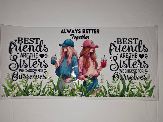 Best Friends Sisters Tumbler Wrap - Pink & Blue Anime Girls with Flowers