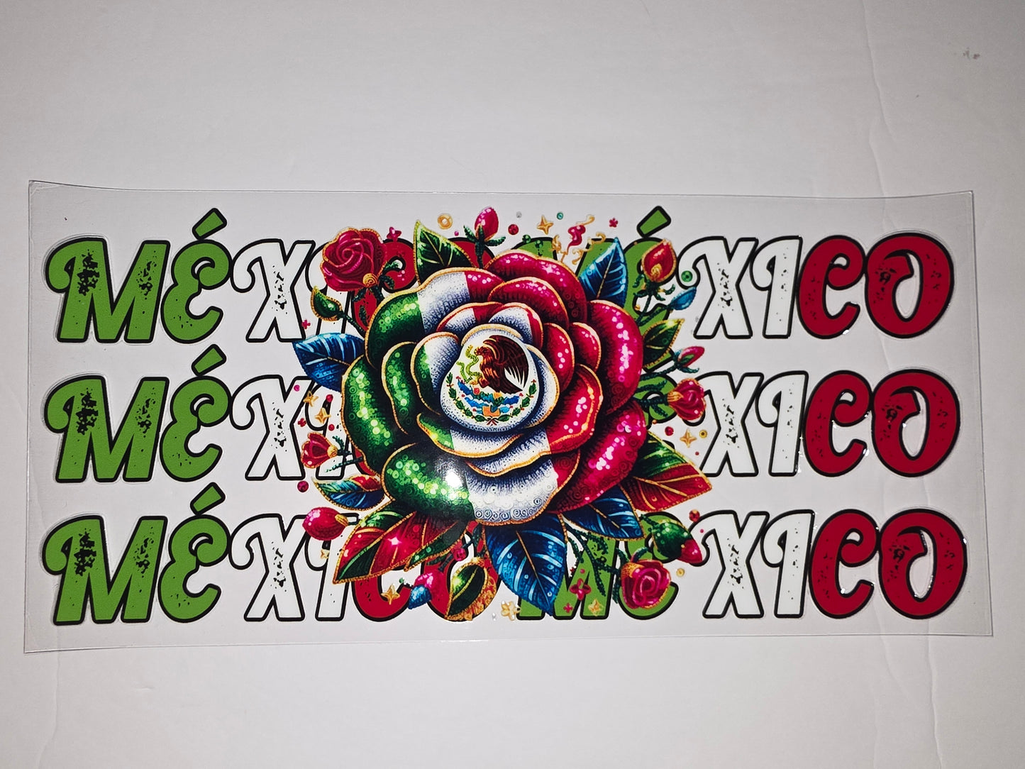 Mexican Flag Rose Tumbler Wrap | Vibrant Green & Red "México" Design | Sublimation Cup Decal
