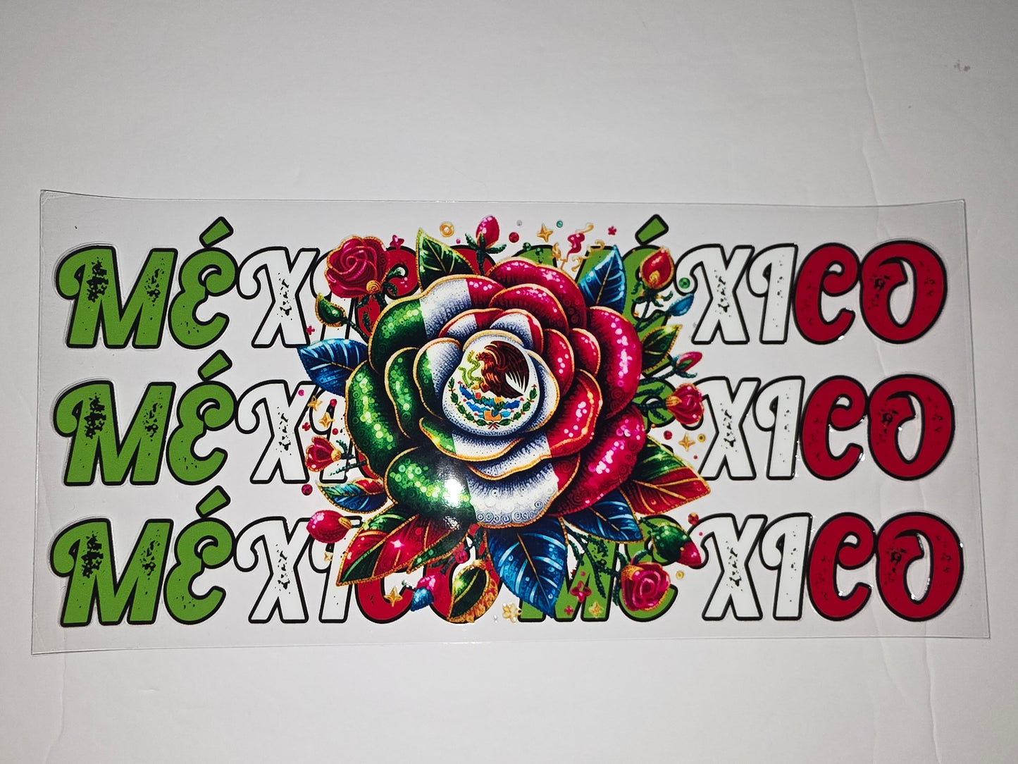 Mexican Flag Rose Tumbler Wrap | Vibrant Red, Green, White Floral Design | Patriotic Drinkware Decal