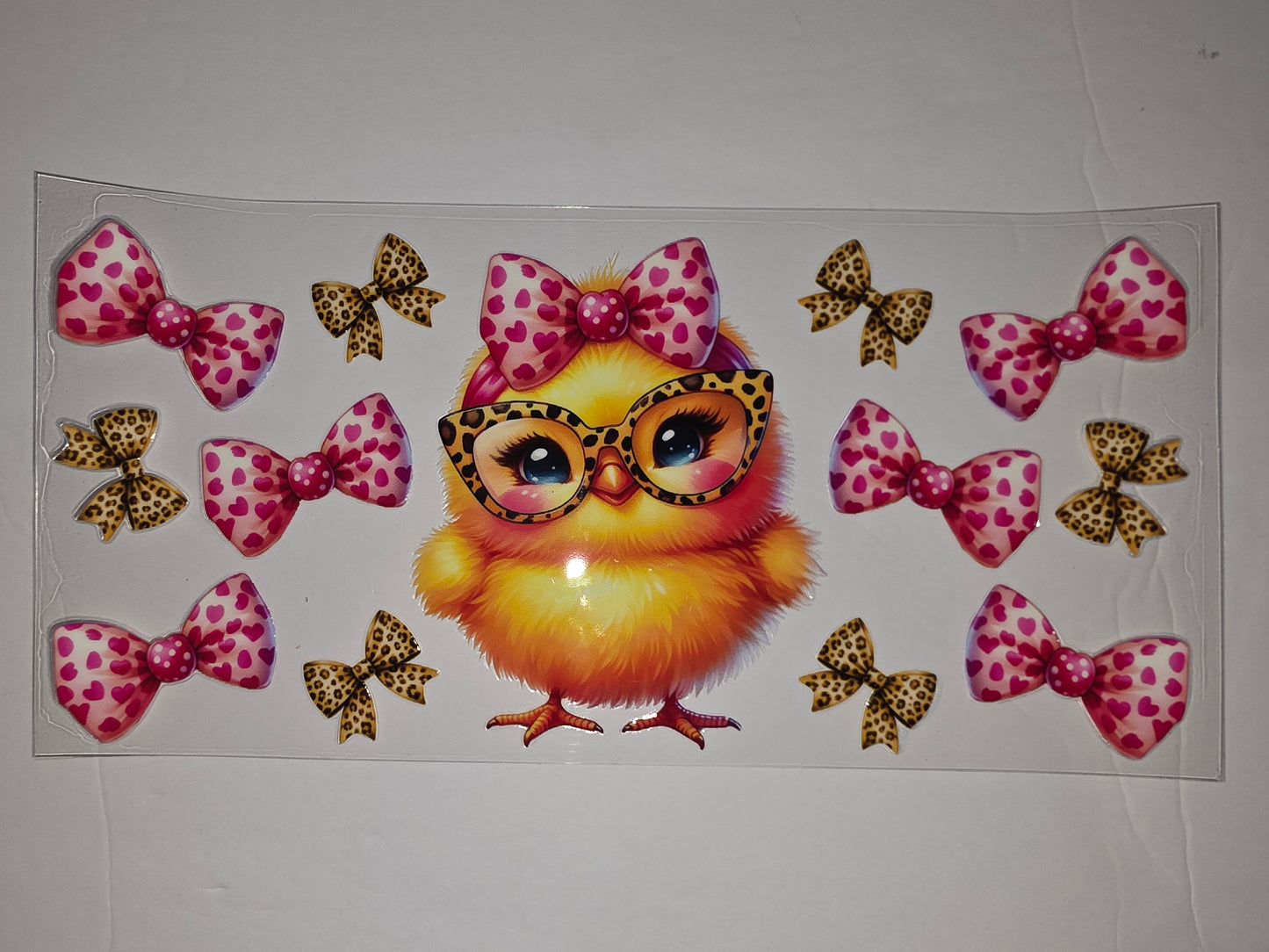 Cute Chick with Glasses & Bows Tumbler Wrap | Pink Hearts & Leopard Print
