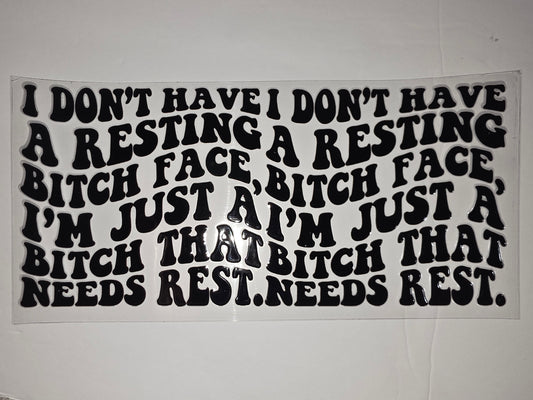 Black Retro "Resting Bitch Face" Tumbler Wrap - Funny Sarcastic Drinkware Decal