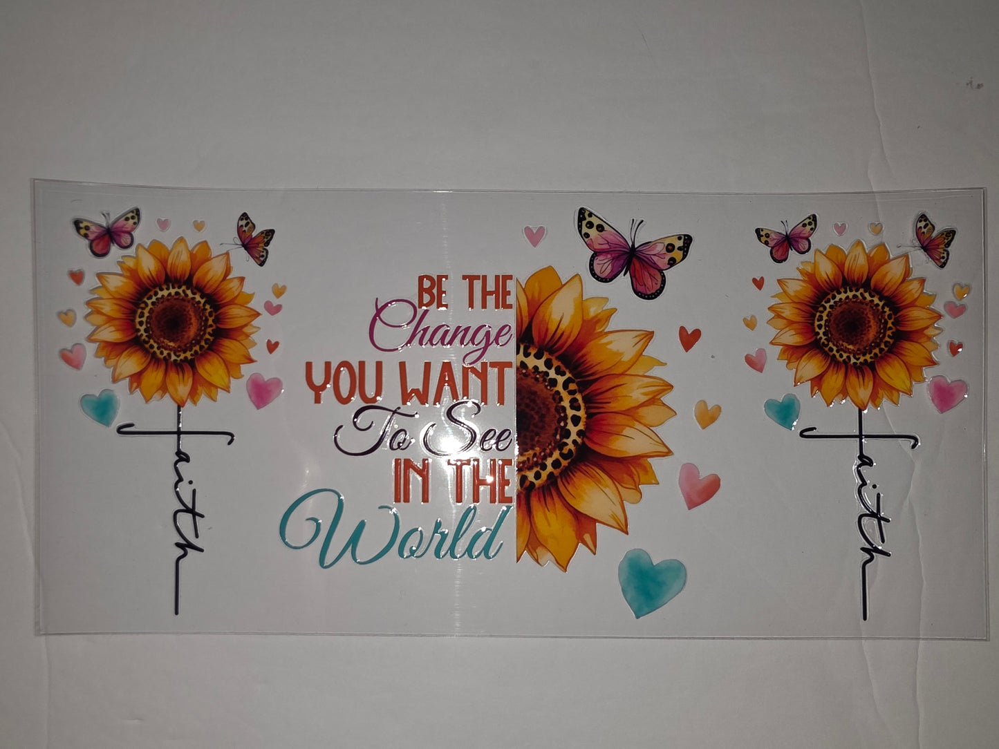 Sunflower Butterfly "Be The Change" Faith Tumbler Wrap - Inspirational Drinkware Design