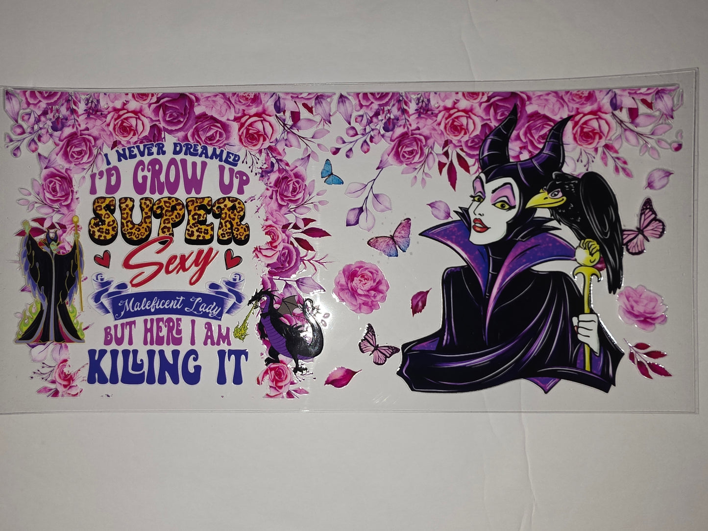 Maleficent Floral Tumbler Wrap - Purple Roses, Butterflies & Leopard Print