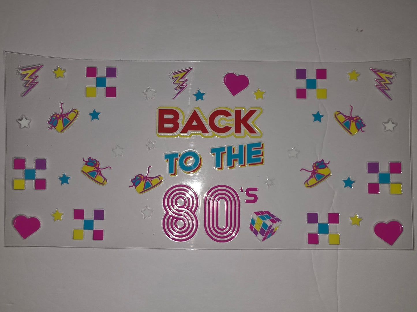 Retro 80s Tumbler Wrap | Neon Pink, Teal, Yellow | Vintage Pop Culture Design