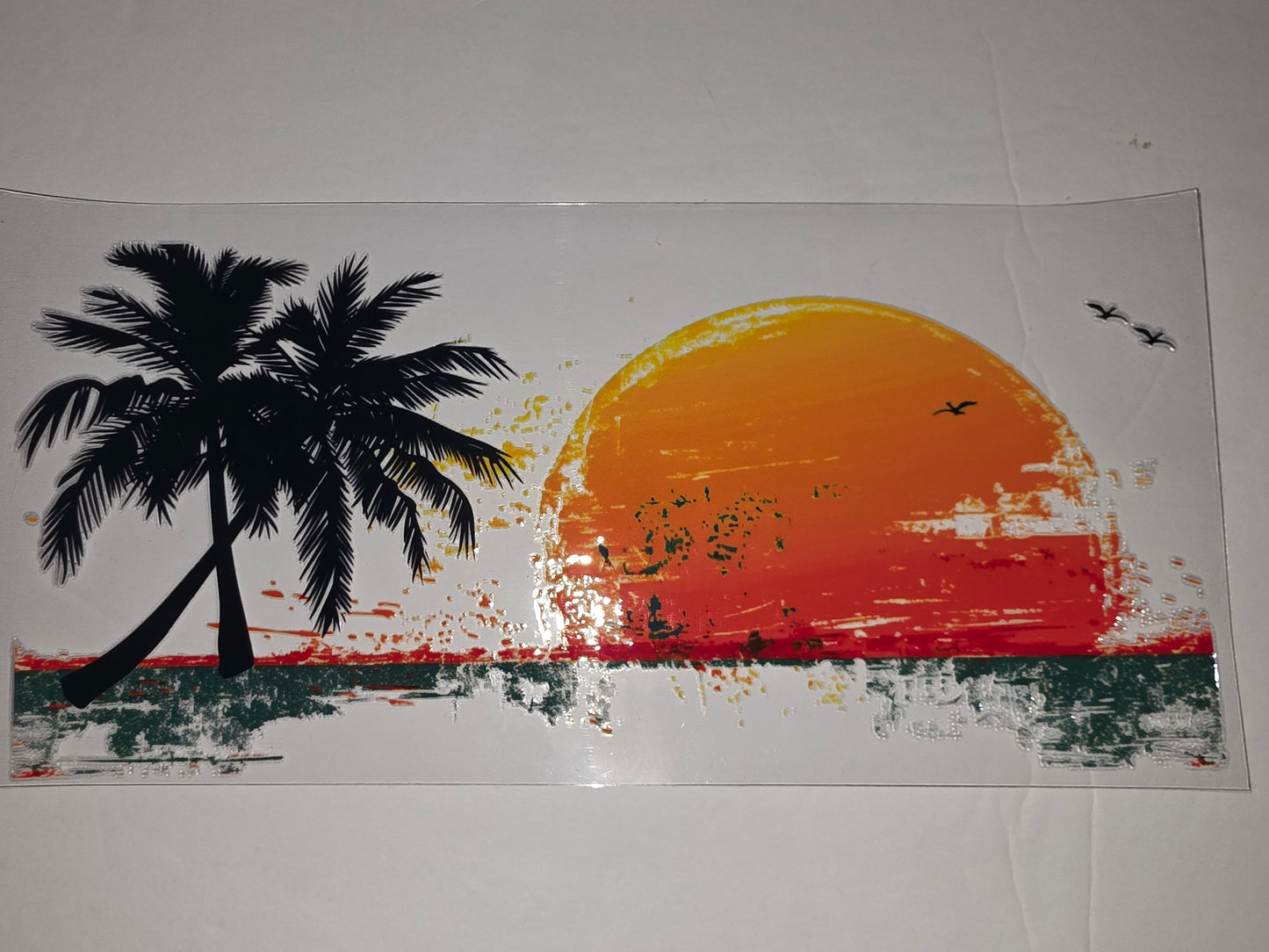 Tropical Sunset Palm Tree Tumbler Wrap - Orange, Red, Green Beach Design