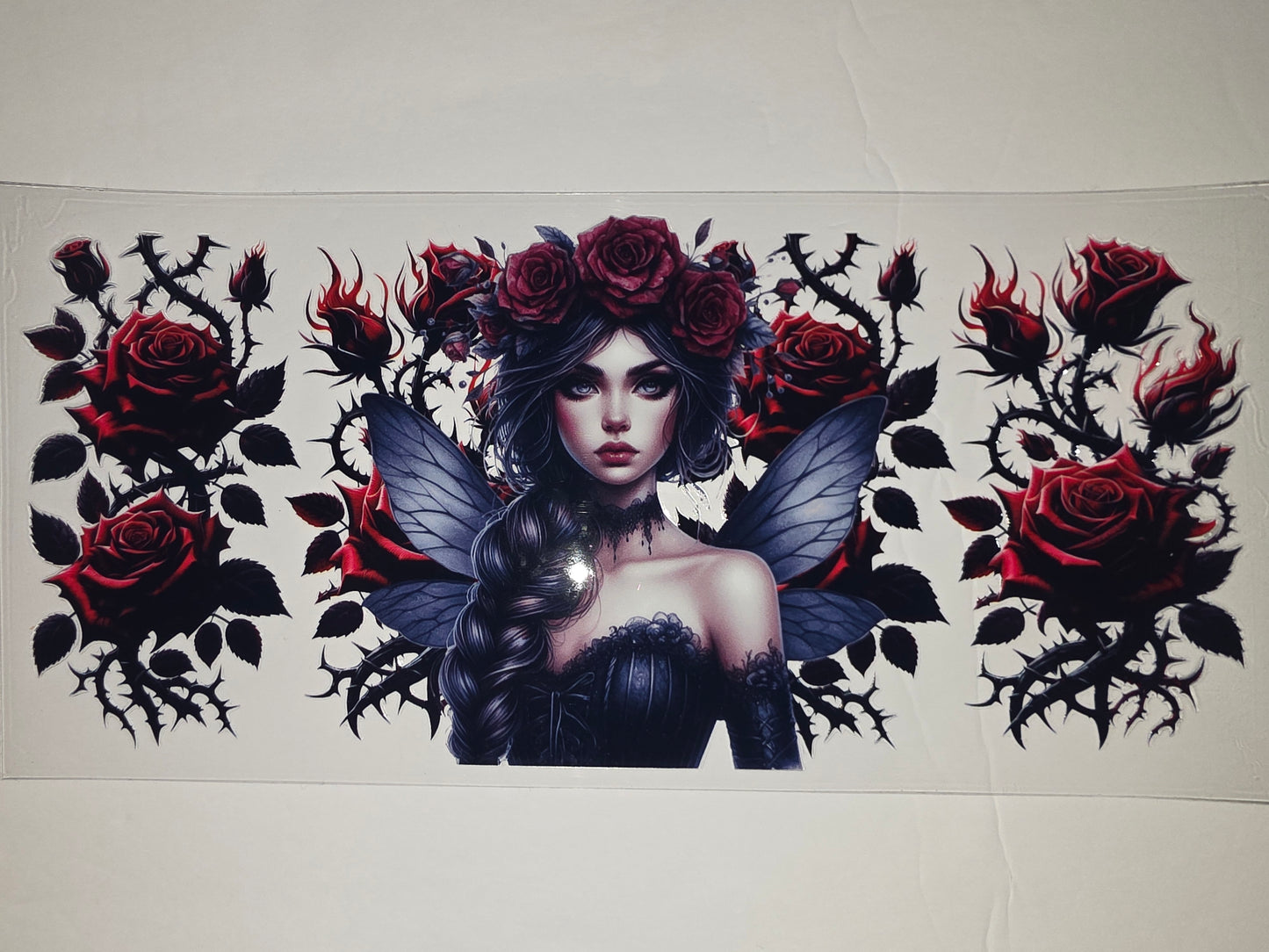 Gothic Fairy Tumbler Wrap - Dark Red Roses & Thorns Design
