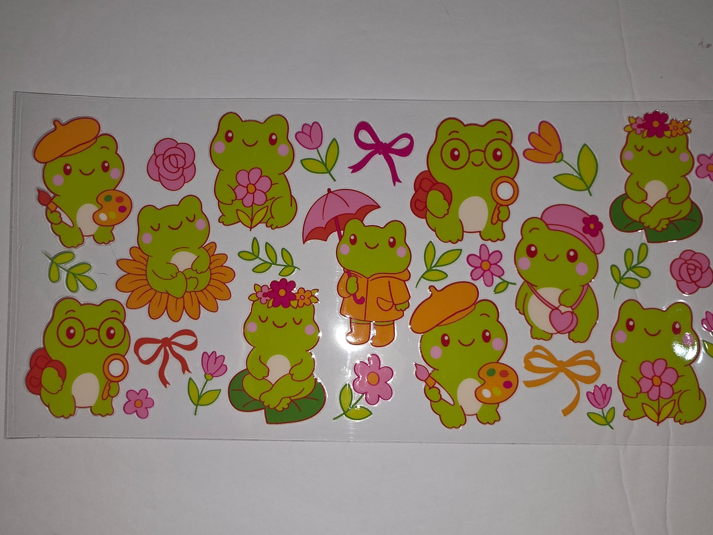 Cute Kawaii Frog Tumbler Wrap | Pink & Orange Floral Design | Sublimation Cup Sticker