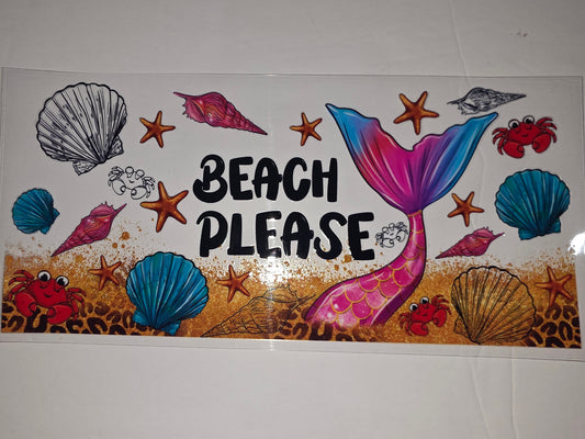Beach Please Mermaid Tail Tumbler Wrap | Ocean Seashells & Crabs Design