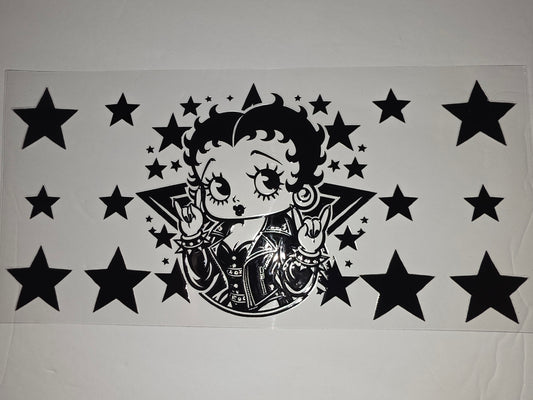 Betty Boop Rock Star Tumbler Wrap - Black & White Star Design