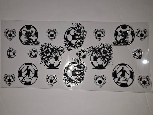Black & White Soccer Player & Floral Tumbler Wraps - Sports Drinkware Designs