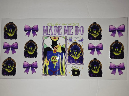 Wicked Witch Mirror & Bow Tumbler Wrap | Purple & Green Villain Design | Sublimation Cup Art