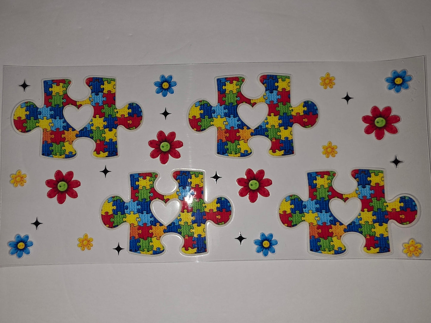 Autism Awareness Puzzle Piece Heart Tumbler Wrap | Rainbow Colors | Sublimation Design