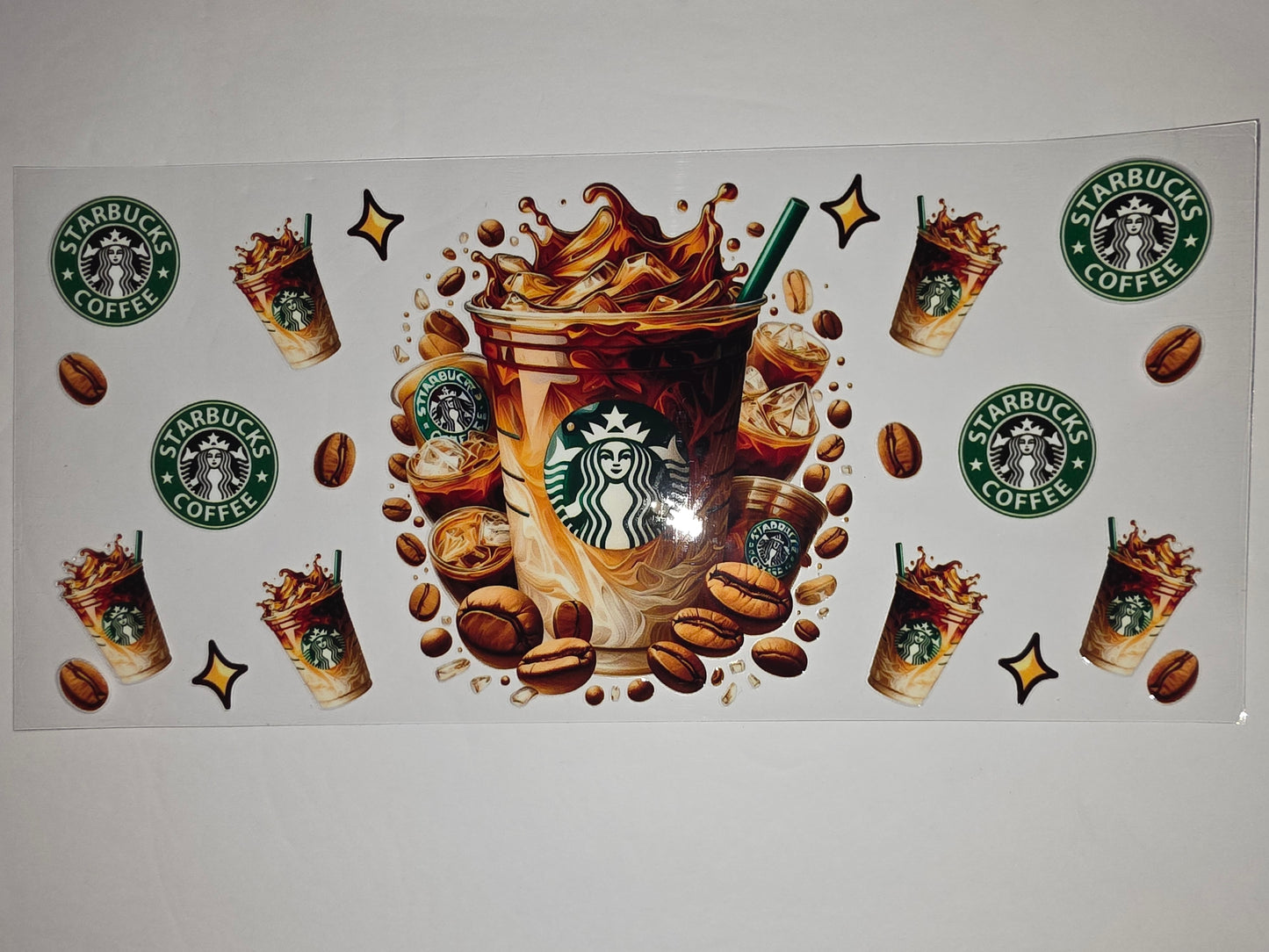 Coffee Lover Tumbler Wrap - Starbucks Inspired Iced Coffee & Beans Design