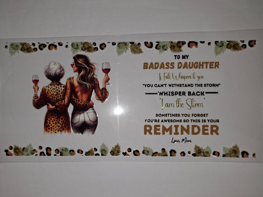Badass Daughter Leopard Print Tumbler Wrap | Mom's Reminder | Tropical Leaves & Wine