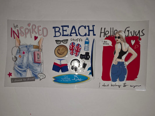 Beach Vibes Tumbler Wrap | Summer Rider Design | Denim, Red, Blue, White