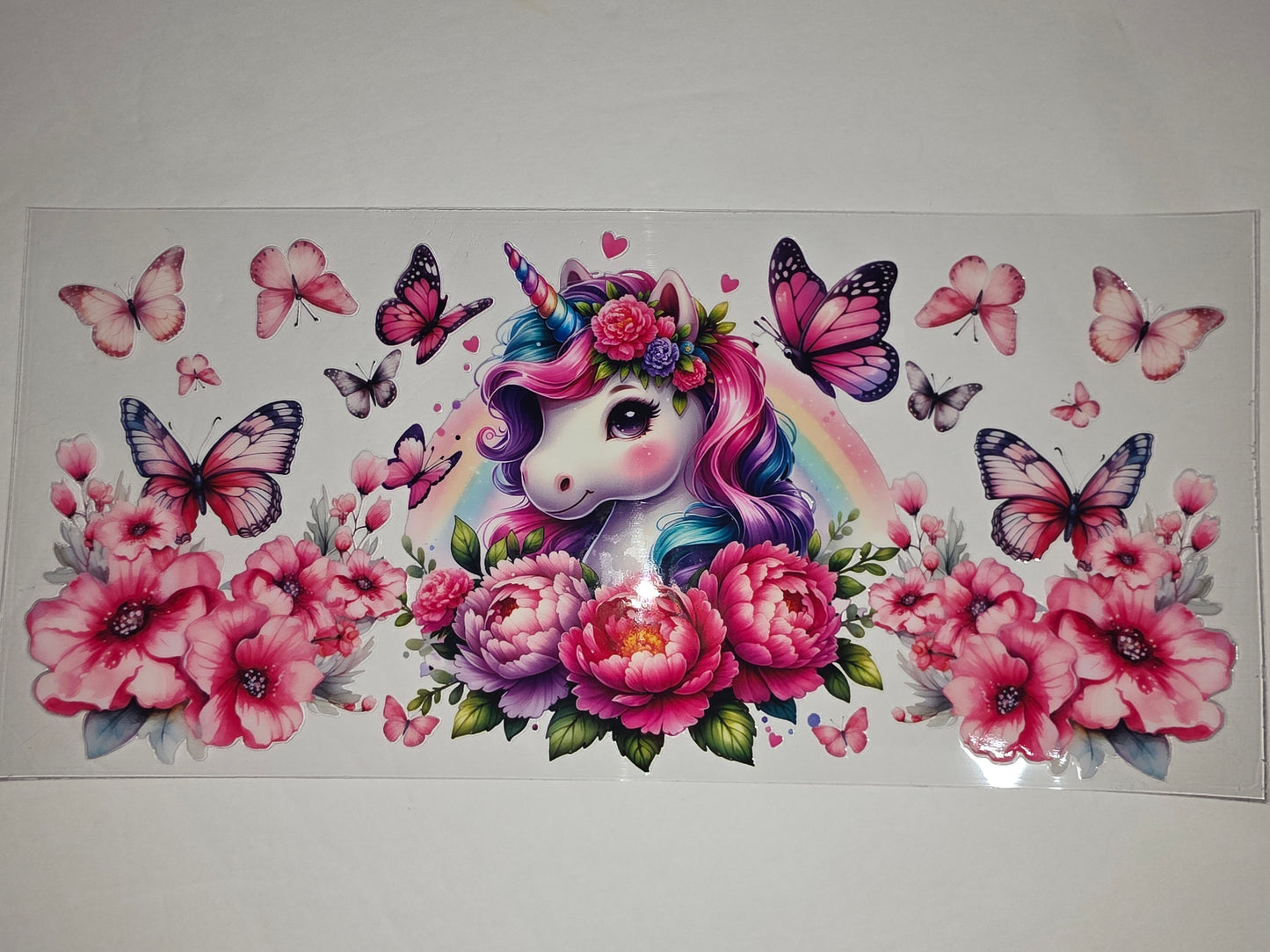 Enchanting Unicorn & Pink Butterfly Floral Tumbler Wrap | Whimsical Drinkware Design