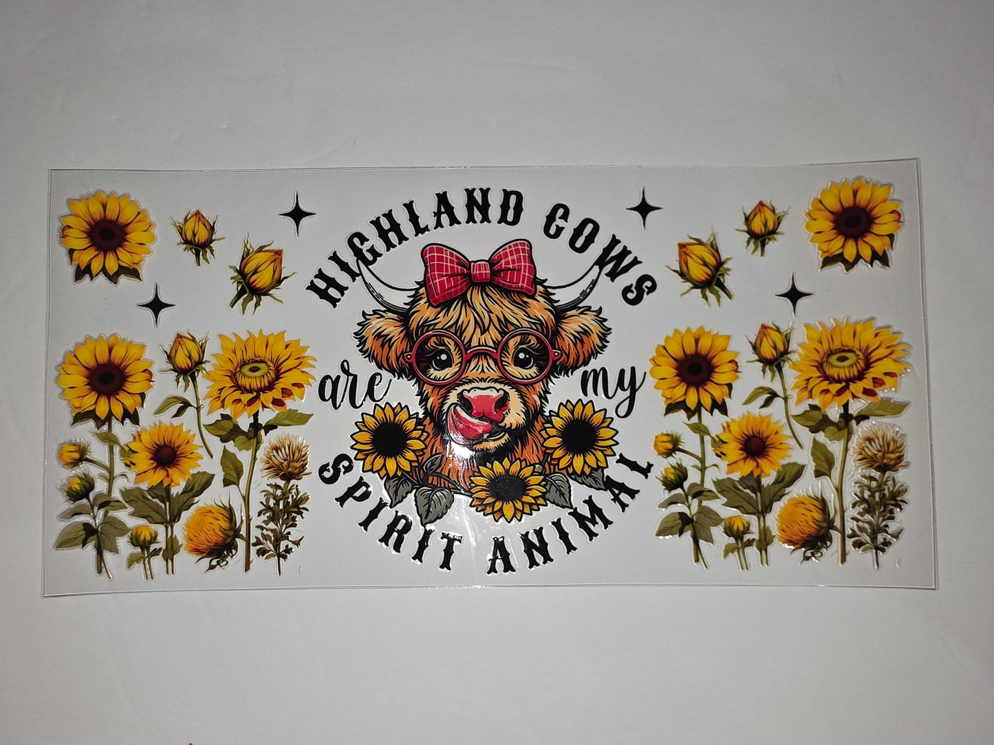 Highland Cow Sunflower Tumbler Wrap | Cute Farm Animal & Floral Drinkware Design