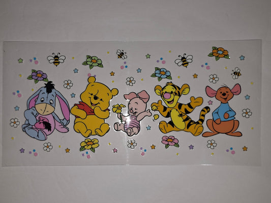 Winnie the Pooh Friends Tumbler Wrap | Cute Cartoon Characters & Flowers | Kids Drinkware Design