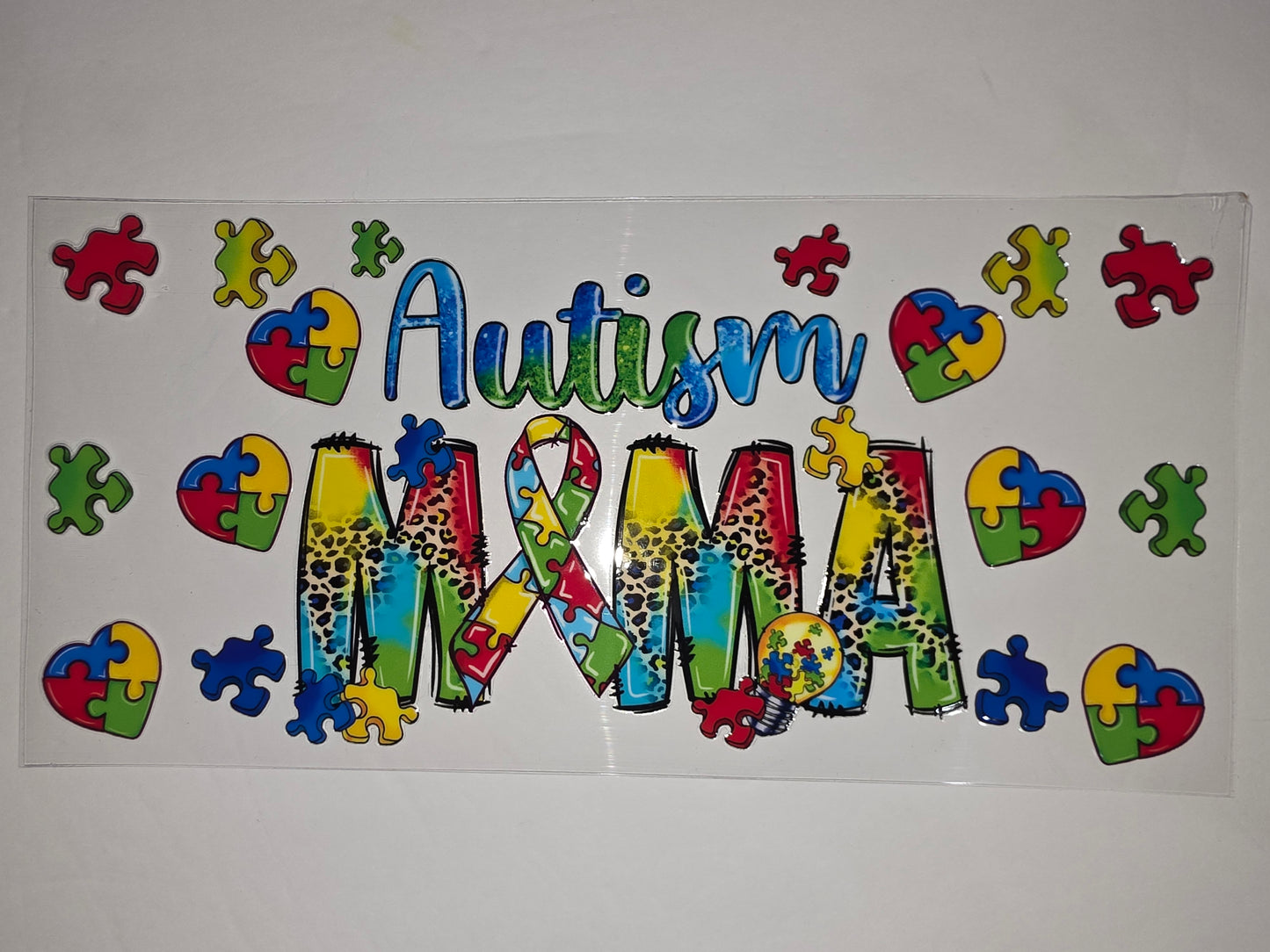 Autism Mama Tumbler Wrap - Puzzle Pieces & Leopard Print Design