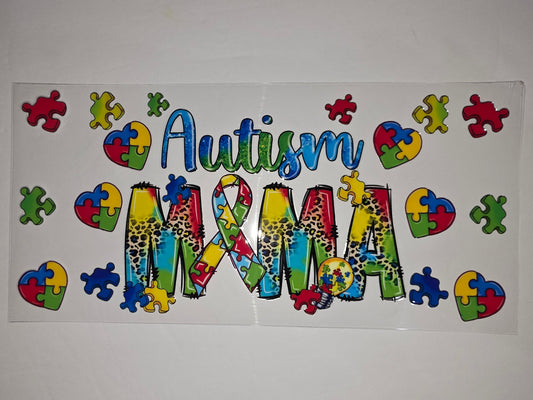 Autism Mama Tumbler Wrap - Puzzle Pieces & Leopard Print Design