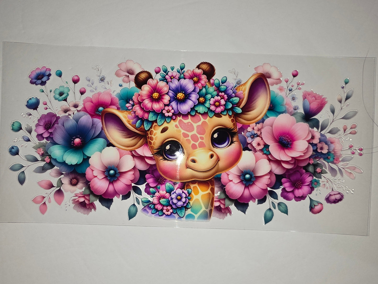 Cute Giraffe Floral Tumbler Wrap | Watercolor Flowers & Pink Giraffe Design
