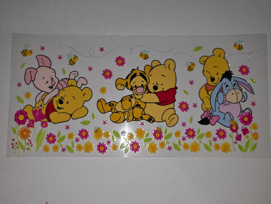 Winnie the Pooh & Friends Tumbler Wrap | Cute Characters & Flowers | Sublimation Design