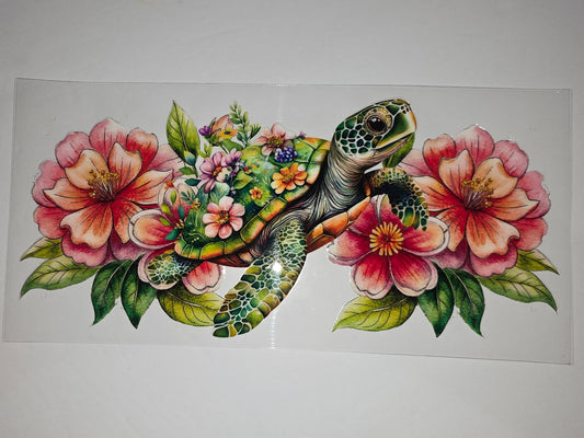 Watercolor Sea Turtle Floral Tumbler Wrap - Pink & Green Flower Design