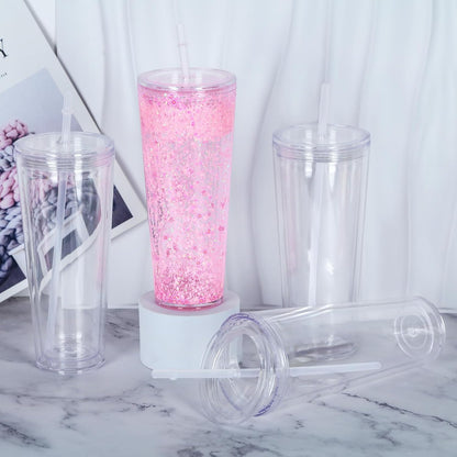 24 oz Tapered Snowglobe Tumbler with Lid and Straw