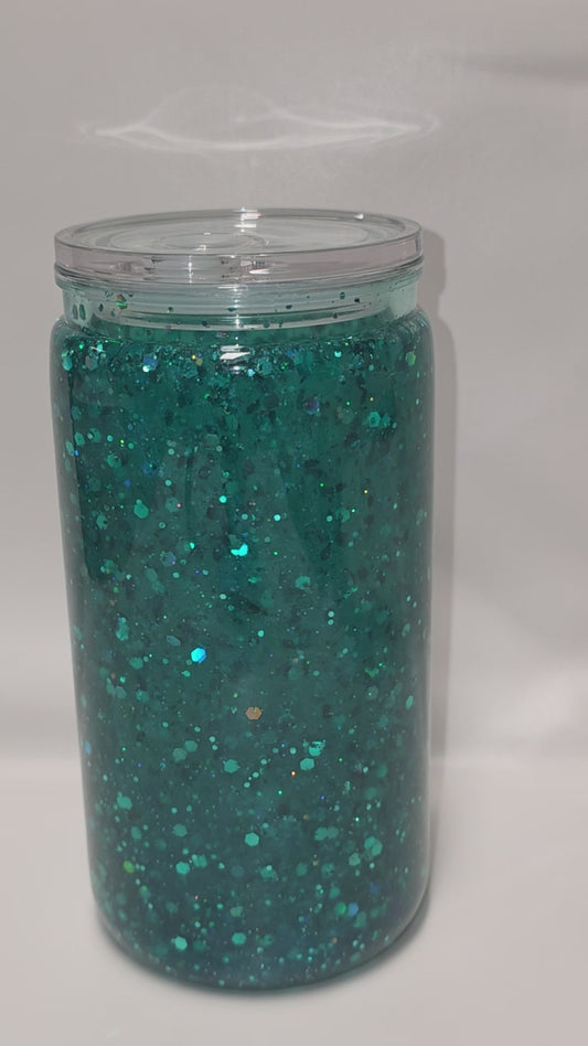 1 Premade 16 oz Libbey Cup Fast Flow Glitter Cup Peacock Teal Color